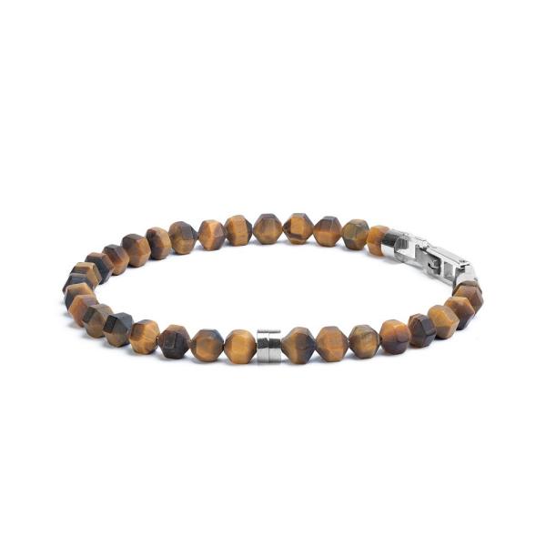 Armband mit 6 mm mattem Tigerauge-Stein und Titanelement - Hexa Mat Tiger